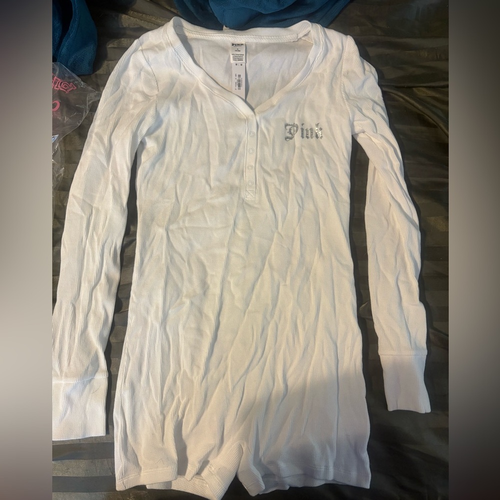 Victoria's Secret White Long Sleeve Henley Romper
